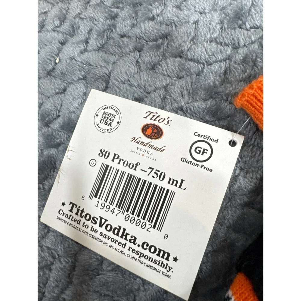 Titos Handmade Vodka Bottle Sweater Holiday Fair Isle Orange Black White‎ NWT